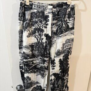 COS French Toile Linen Trousers - Black & White Print - Size 10